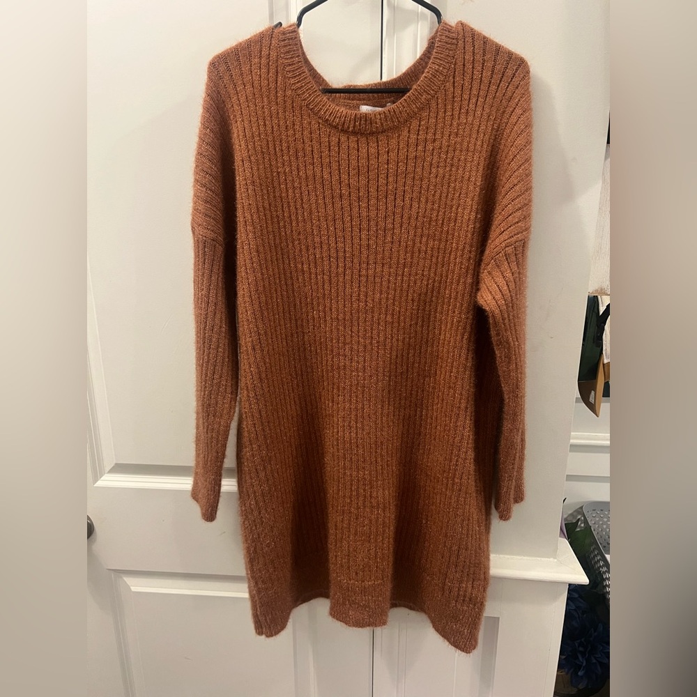 Rust Ribbed Knit Sweater dress